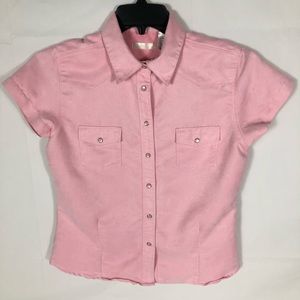 20X Blouse Womens Medium Pink Pearl Snap Suede Short Sleeve Pockets